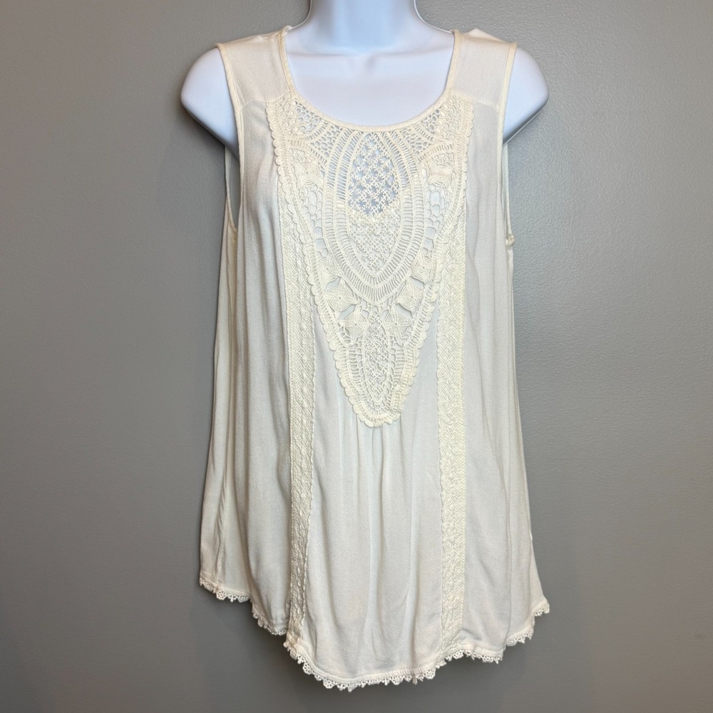 Knox Rose Ivory Crochet Lace Sleeveless Boho Tank Top Size Small Cottagecore Chi